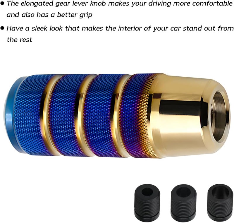 Osilly 95mm/3.74" Car Shifter Knob, Aluminum Weighted Automotive Gear Shift Manual knobs Lever with 3 Threaded Adapters M8 M10 M12 x 1.25, Universal for Manual Transmission Vehicle (Blue/Golden) - Image 4